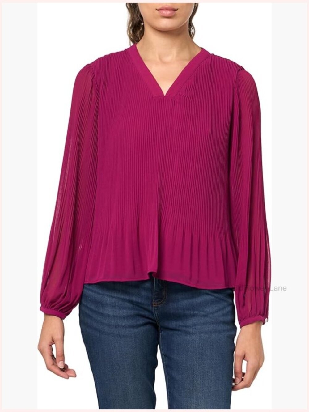 Long Sleeve Pleated Woven V-Neck Tunic Top